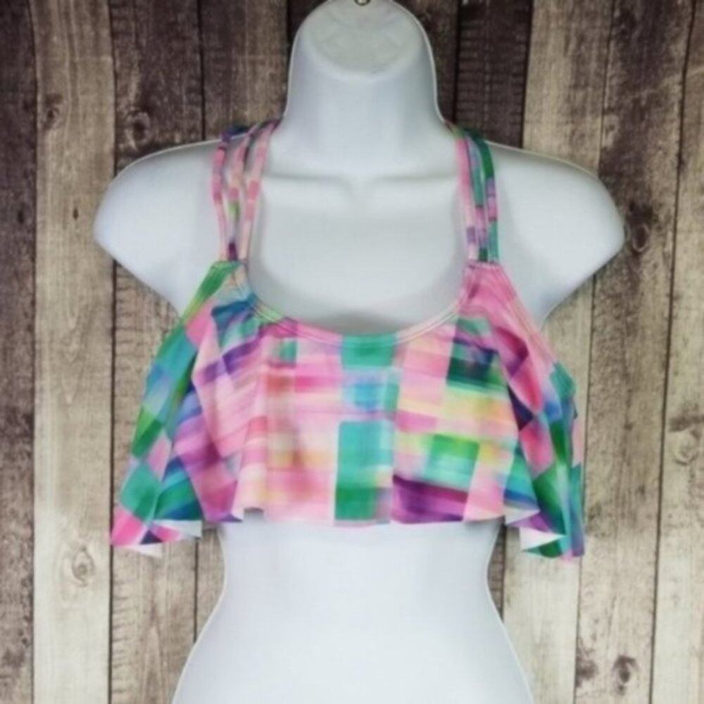 Apollo Swim Multicolor Ruffle Strappy Racerback Bikini Swim Top Women's Medium